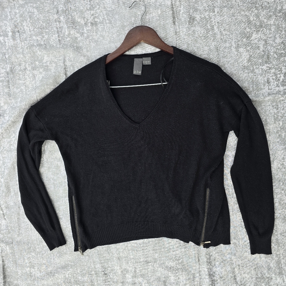 Black V-Neck Sweater with Zipper Accents - Picture 7 of 7